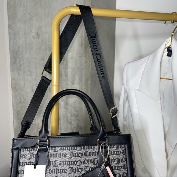 Juicy Couture Can't Tame Her Top Handle Structured Tote in Black Beige - Picture 6 of 15